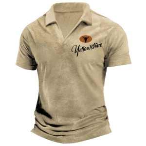 Men's Polo Shirt Terry Towelling Vintage Yellowstone Skull Bull Outdoor Short Sleeve Summer Daily Tops Khaki, T-Shirts, , COTOSEN, Apparel Online, Cheap Clothes, Buy Now