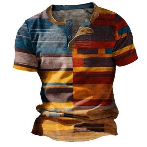 Men's T-Shirt Henley Vintage Colorblock Short Sleeve Summer Daily Tops Orange, T-Shirts, , COTOSEN, Apparel Online, Cheap Clothes, Buy Now