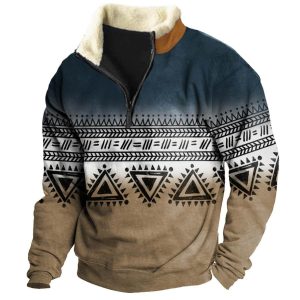 Men's Vintage Aztec Gradient Quarter Zip Sweatshirt, Hoodies & Sweatshirts, , COTOSEN, Apparel Online, Cheap Clothes, Buy Now