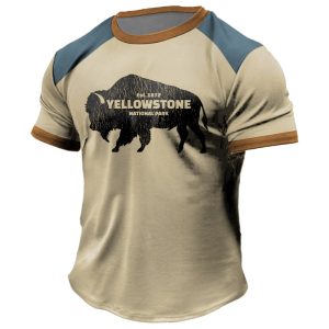Men's T-Shirt Plus Size Short Sleeve Vintage Yellowstone National Park Buffalo Colorblock Summer Daily Tops, T-Shirts, , COTOSEN, Apparel Online, Cheap Clothes, Buy Now