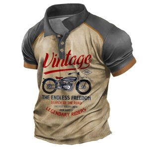 Men's T-Shirt Polo Collar Vintage Motorcycle Short Sleeve Color Block Summer Daily Top Khaki White Blue Green, T-Shirts, , COTOSEN, Apparel Online, Cheap Clothes, Buy Now