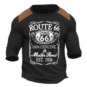 Men's T-Shirt Long Sleeve Vintage Route 66 Mother Road Colorblock Outdoor Daily Tops Black, T-Shirts, , COTOSEN, Apparel Online, Cheap Clothes, Buy Now