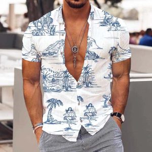 Men's Vintage Coconut Surf Print Hawaiian Beach Shirt, T-Shirts, , COTOSEN, Apparel Online, Cheap Clothes, Buy Now
