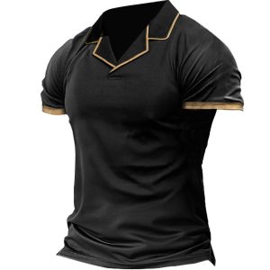Men's Outdoor Moisture Wicking Colorblock Cuban Collar T-Shirt, T-Shirts, , COTOSEN, Apparel Online, Cheap Clothes, Buy Now