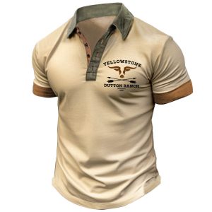 Men's T-Shirt Polo Button Up Vintage Yellowstone Skull Bull Colorblock Outdoor Short Sleeve Summer Daily Tops, T-Shirts, , COTOSEN, Apparel Online, Cheap Clothes, Buy Now