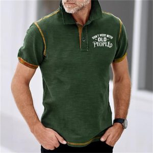 Men's T-Shirt Polo Vintage Don't Mess With Old People Colorblock Outdoor Short Sleeve Summer Daily Tops Army Green, T-Shirts, , COTOSEN, Apparel Online, Cheap Clothes, Buy Now