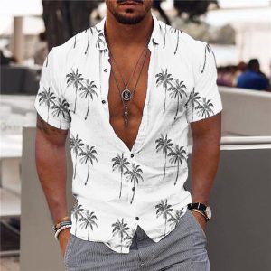 Men's Shirt Hawaii Beach Coconut Tree Outdoor Short Sleeve Pink White Blue Green Rose Red, T-Shirts, , COTOSEN, Apparel Online, Cheap Clothes, Buy Now