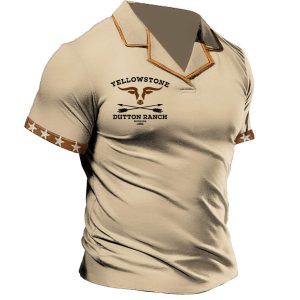 Men's T-Shirt Cuban Collar Vintage Yellowstone Stars Colorblock Outdoor Short Sleeve Summer Daily Tops Khaki, T-Shirts, , COTOSEN, Apparel Online, Cheap Clothes, Buy Now