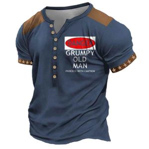 Men's T-Shirt Henley Vintage Grumpy Old Man Colorblock Plus Size Summer Daily Tops Navy Blue, T-Shirts, , COTOSEN, Apparel Online, Cheap Clothes, Buy Now