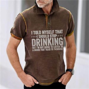 Men's T-Shirt Polo Lapel Button Up Vintage Drinking Golf Shirt Colorblock Outdoor Short Sleeve Summer Daily Tops Brown, T-Shirts, , COTOSEN, Apparel Online, Cheap Clothes, Buy Now