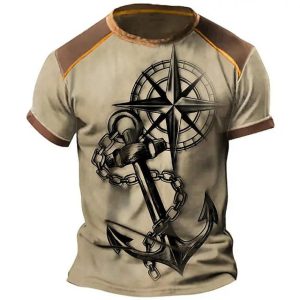 Men's T-Shirt Plus Size Short Sleeve Vintage Anchor Compass Colorblock Summer Daily Tops Khaki, T-Shirts, , COTOSEN, Apparel Online, Cheap Clothes, Buy Now