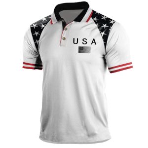 Men's T-Shirt Polo Vintage USA Independence Day Short Sleeve Outdoor Summer Daily Top White Black Navy Green Khaki, T-Shirts, , COTOSEN, Apparel Online, Cheap Clothes, Buy Now