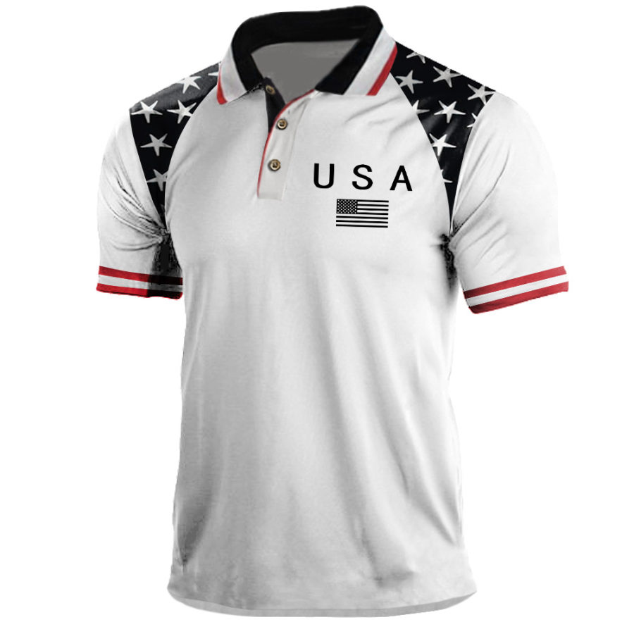 Men's T-Shirt Polo Vintage USA Independence Day Short Sleeve Outdoor Summer Daily Top White Black Navy Green Khaki, T-Shirts, , COTOSEN, Apparel Online, Cheap Clothes, Buy Now