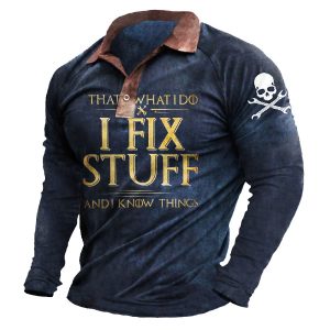 Men's T-Shirt Long Sleeve Polo Vintage I Fix Stuff Colorblock Outdoor Daily Tops Navy Blue, T-Shirts, , COTOSEN, Apparel Online, Cheap Clothes, Buy Now