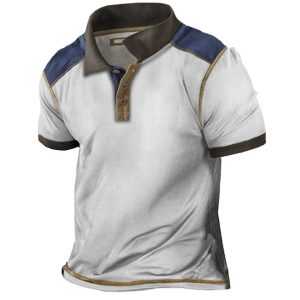 Plus Size Men's Vintage Color Contrast Polo Collar T-Shirt, T-Shirts, , COTOSEN, Apparel Online, Cheap Clothes, Buy Now