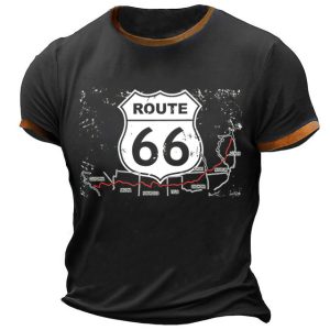 Men's T-Shirt Vintage Route 66 Plus Size Contrast Short Sleeve Summer Daily Tops Black, T-Shirts, , COTOSEN, Apparel Online, Cheap Clothes, Buy Now