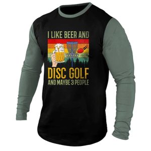 Men's T-Shirt Long Sleeve Vintage I Like Beer And Disc Golf Funny Colorblock Outdoor Daily Tops, T-Shirts, , COTOSEN, Apparel Online, Cheap Clothes, Buy Now