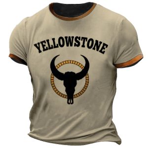 Men's T-Shirt Plus Size Short Sleeve Vintage Yellowstone Skull Bull Colorblock Summer Daily Tops, T-Shirts, , COTOSEN, Apparel Online, Cheap Clothes, Buy Now