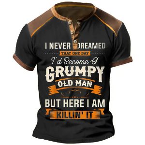 Men's T-Shirt Vintage Grumpy Old Man Henley Colorblock Short Sleeve Summer Daily Tops Black, T-Shirts, , COTOSEN, Apparel Online, Cheap Clothes, Buy Now