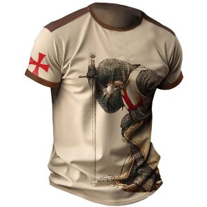 Men's T-shirt Vintage Templar Cross Colorblock Short Sleeve Summer Daily Top Khaki, T-Shirts, , COTOSEN, Apparel Online, Cheap Clothes, Buy Now