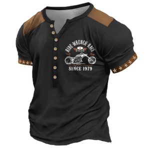 Men's T-Shirt Henley Vintage Motorcycle Colorblock Plus Size Summer Daily Tops Black, T-Shirts, , COTOSEN, Apparel Online, Cheap Clothes, Buy Now