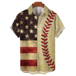 Men's American Flag Baseball Hawaiian Print Shirt, T-Shirts, , COTOSEN, Apparel Online, Cheap Clothes, Buy Now