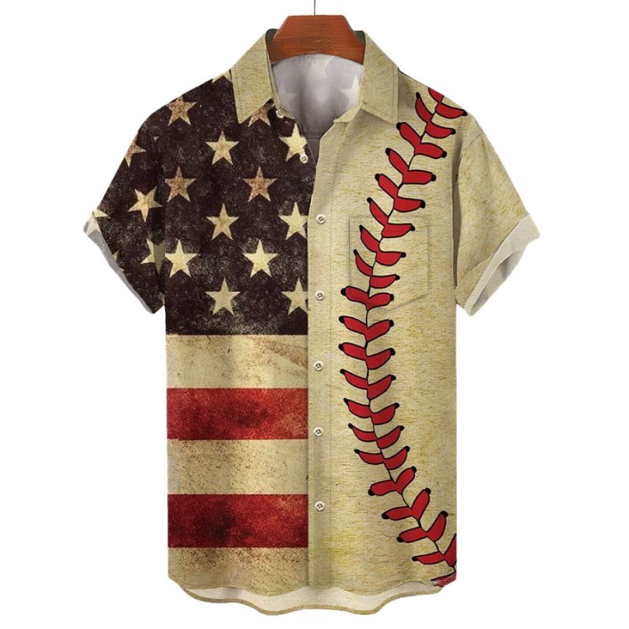 Men's American Flag Baseball Hawaiian Print Shirt, T-Shirts, , COTOSEN, Apparel Online, Cheap Clothes, Buy Now