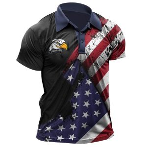 Men's American Flag Eagle Patriotic Print Polo T-Shirt, T-Shirts, , COTOSEN, Apparel Online, Cheap Clothes, Buy Now