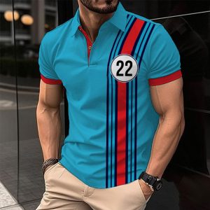 Men's Polo Shirts Golf Shirts Lapel Vintage Racing Stripes 22 Short Sleeve Color Block Summer Daily Tops, T-Shirts, , COTOSEN, Apparel Online, Cheap Clothes, Buy Now