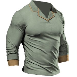 Men's T-Shirt Long Sleeve Cuban Collar Vintage Tactical Colorblock Outdoor Daily Mint Green, T-Shirts, , COTOSEN, Apparel Online, Cheap Clothes, Buy Now