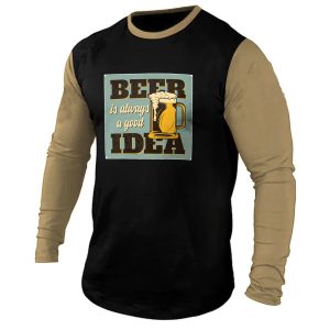 Men's T-Shirt Long Sleeve Henley Vintage Beer Is Always A Good Idea Colorblock Outdoor Daily Tops, T-Shirts, , COTOSEN, Apparel Online, Cheap Clothes, Buy Now