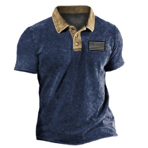 Men's Vintage American Flag Colorblock Polo T-Shirt, T-Shirts, , COTOSEN, Apparel Online, Cheap Clothes, Buy Now