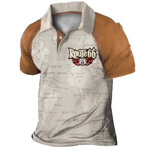 Men's T-Shirt Polo Button Up Vintage Route 66 Colorblock Outdoor Short Sleeve Summer Daily Tops, T-Shirts, , COTOSEN, Apparel Online, Cheap Clothes, Buy Now