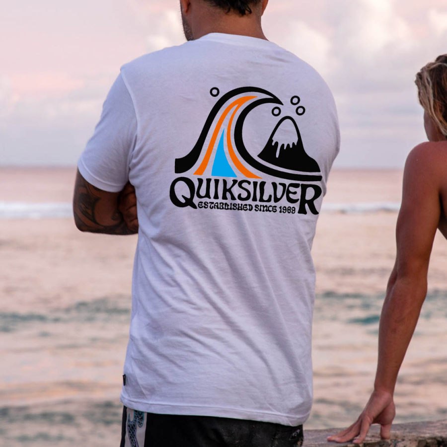 Men's T-Shirt Tee Vintage Quiksilver Surf Graphic Short Sleeve Outdoor Casual Summer Daily Tops White, T-Shirts, , COTOSEN, Apparel Online, Cheap Clothes, Buy Now
