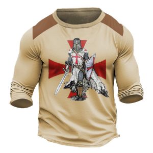 Men's T-Shirt Long Sleeve Vintage Templar Cross Colorblock Outdoor Daily Tops Khaki, T-Shirts, , COTOSEN, Apparel Online, Cheap Clothes, Buy Now