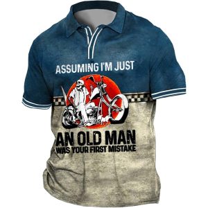 Men's T-Shirt Polo Button Vintage Old Man Motorcycle Outdoor Short Sleeve Colorblock Summer Daily Tops Blue, T-Shirts, , COTOSEN, Apparel Online, Cheap Clothes, Buy Now