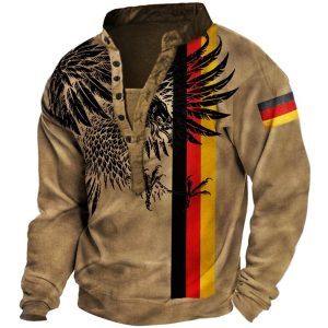 Men's Vintage German Flag Eagle Henley Sweatshirt, Hoodies & Sweatshirts, , COTOSEN, Apparel Online, Cheap Clothes, Buy Now