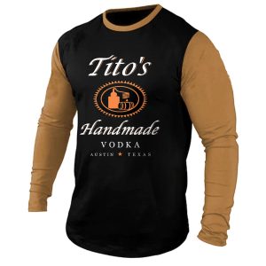 Men's T-Shirt Long Sleeve Henley Vintage Tito's Handmade Vodka Colorblock Outdoor Daily Tops, T-Shirts, , COTOSEN, Apparel Online, Cheap Clothes, Buy Now