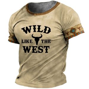 Men's T-Shirt Plus Size Short Sleeve Vintage Western Wild Like The West Summer Daily Tops Khaki, T-Shirts, , COTOSEN, Apparel Online, Cheap Clothes, Buy Now
