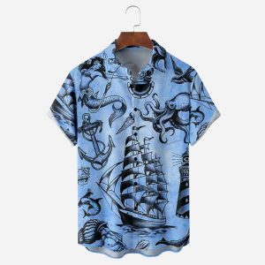 Men's Shirt Plus Size Short Sleeve Hawaii Beach Nautical Elements Summer Daily Tops Light Blue, T-Shirts, , COTOSEN, Apparel Online, Cheap Clothes, Buy Now
