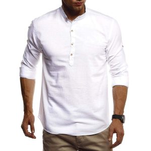 Men's Solid Color Casual Long Sleeve Linen Shirt, T-Shirts, , COTOSEN, Apparel Online, Cheap Clothes, Buy Now