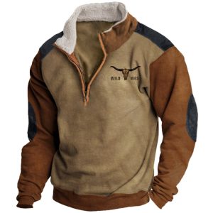 Men's Vintage Western Cowboy Colorblock Zipper Stand Collar Sweatshirt, Hoodies & Sweatshirts, , COTOSEN, Apparel Online, Cheap Clothes, Buy Now