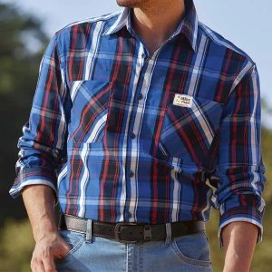 Men's Atlasformen Outdoor Shirt Royal Blue Red Black Color Contrast Checked Pocket Long Sleeve Casual Loose Shirt, T-Shirts, , COTOSEN, Apparel Online, Cheap Clothes, Buy Now