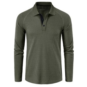 Men's Waffle Polo Shirt Outdoor Long Sleeve Lapel Autumn Winter Bottom Shirt Top, T-Shirts, , COTOSEN, Apparel Online, Cheap Clothes, Buy Now