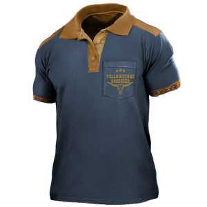 Men's Polo Shirt Retro Western National Style Yellowstone Print Pattern Short Sleeved Color Matching Tee, T-Shirts, , COTOSEN, Apparel Online, Cheap Clothes, Buy Now