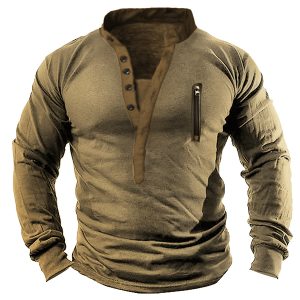 Men's Outdoor Zip Retro Print Tactical Heney Long Sleeve T-Shirt, T-Shirts, , COTOSEN, Apparel Online, Cheap Clothes, Buy Now