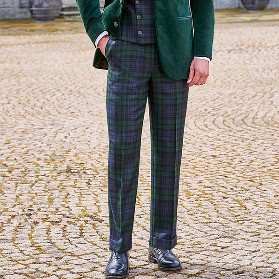 Men Woolen Plaid Trousers Dark Green Heavyweight Comfort Keep Warm Outdoor Daily Pants, Pants, , COTOSEN, Apparel Online, Cheap Clothes, Buy Now
