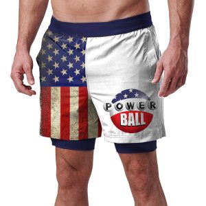 Us Powerball Men's Vintage American Flag Outdoor Running Shorts Fitness Beach Track Shorts, Shorts, , COTOSEN, Apparel Online, Cheap Clothes, Buy Now