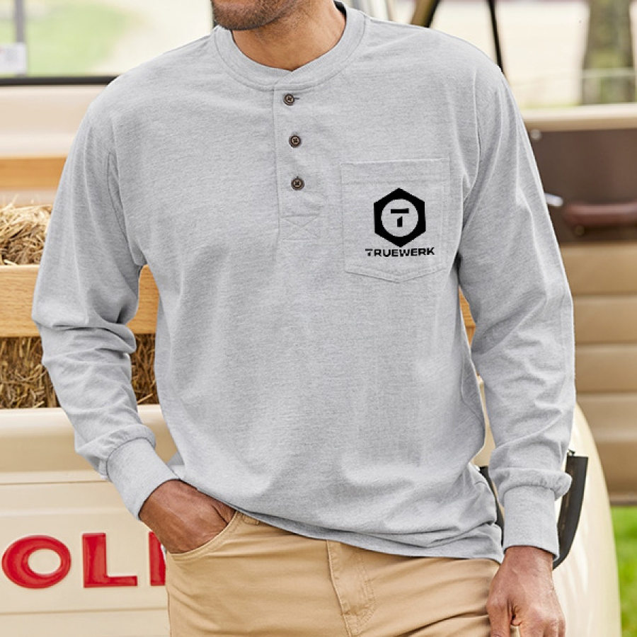 Men's Pocket Cotton Henley T-Shirt Truewerk Outdoor Retro Casual Long Sleeve Tops, T-Shirts, , COTOSEN, Apparel Online, Cheap Clothes, Buy Now