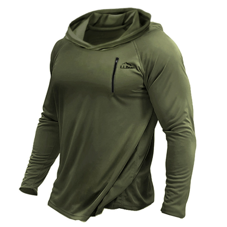 Llbean Men's Quick Dry Hooded T-shirt Outdoor SPF 50+ Zipper Pocket Protection Hike Sports Run Pullover Tactical Tops, Hoodies & Sweatshirts, , COTOSEN, Apparel Online, Cheap Clothes, Buy Now
